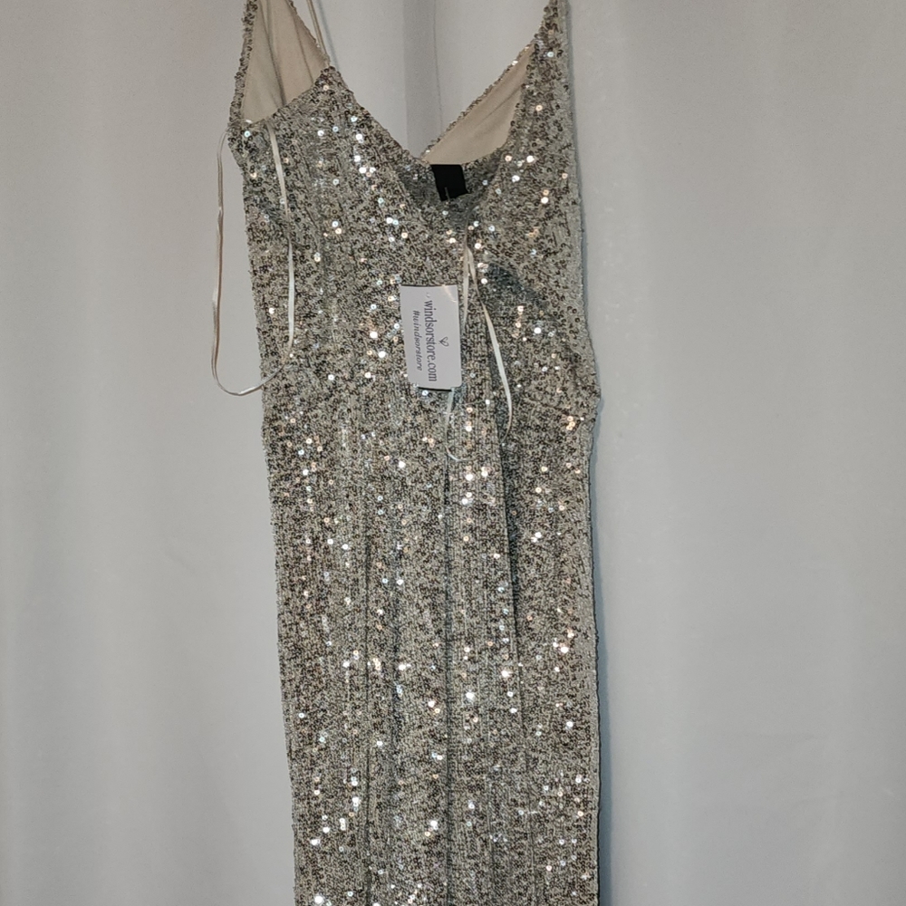 Silver sequence slit dress